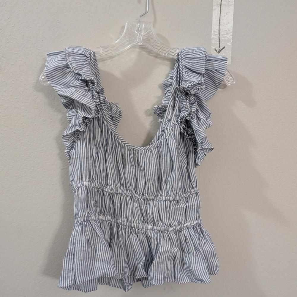 Ulla Johnson Navy Striped Ruffle Blouse